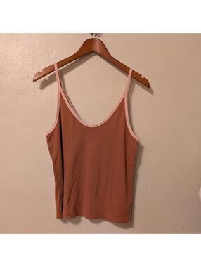 Universal Thread Ribbed V Neck Cami Ringer Tank Rust Pink Trim Size XL